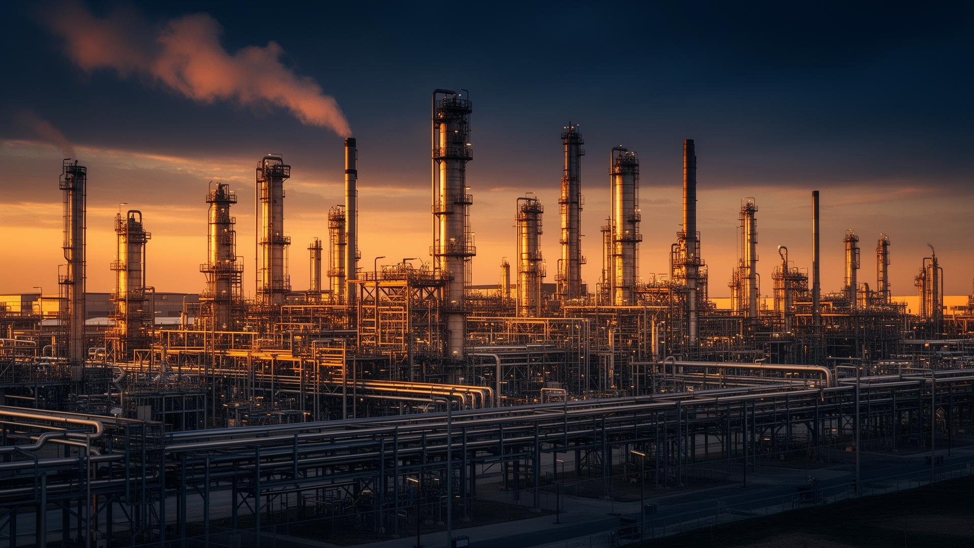 Oil refinery at golden hour